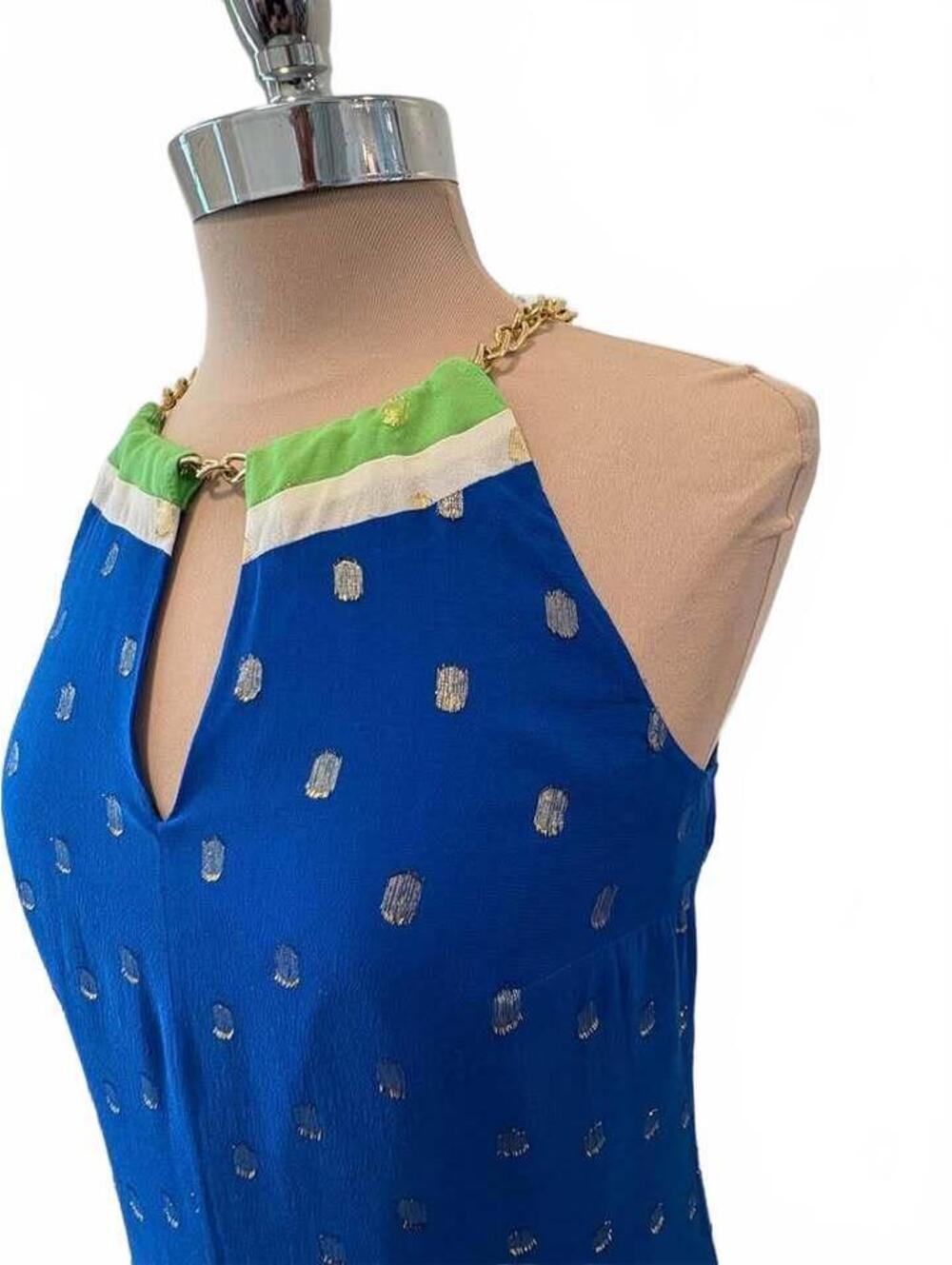 Lilly Pulitzer Blue and Green Gold Foil Dot Halter Maxi Dress - Picture 5 of 10